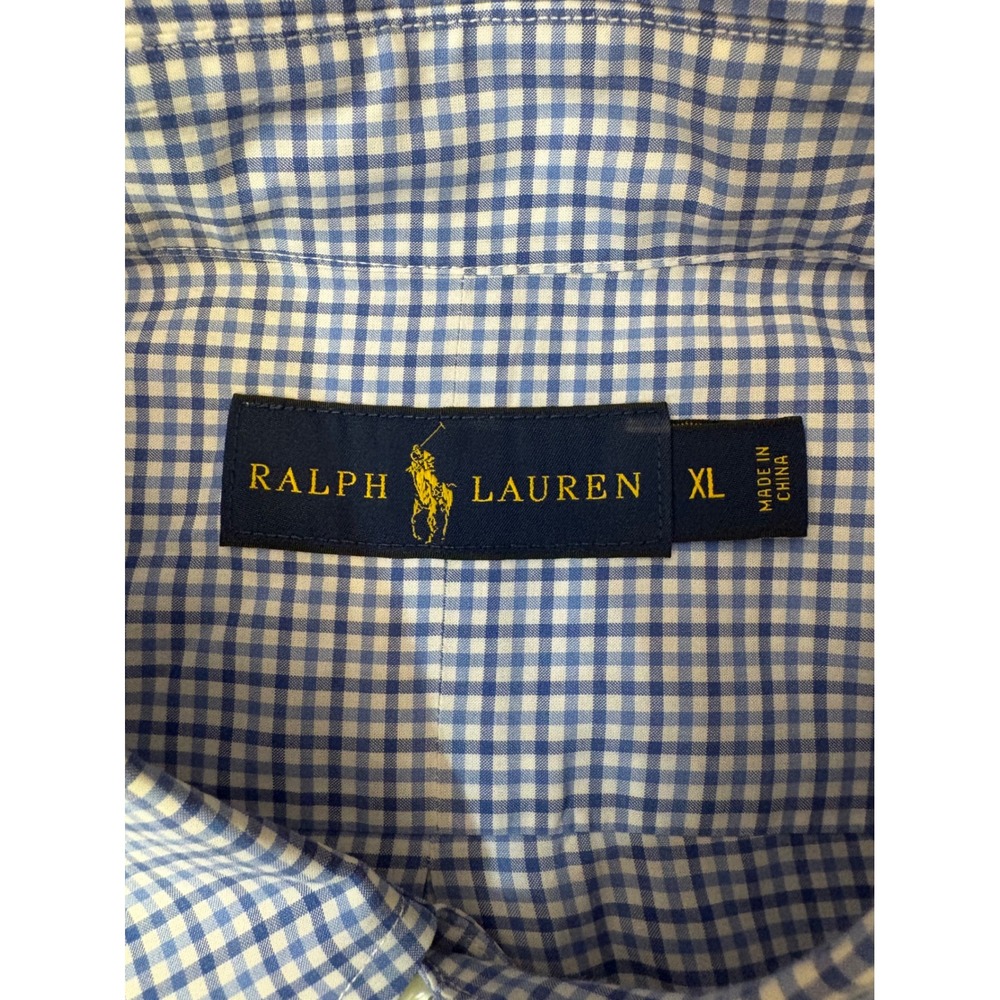 Polo Ralph Lauren Mens XL Blue Gingham Check Button Down Shirt Long Sleeve Pony - Picture 4 of 11